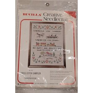 Bucilla Vintage Stamped Cross Stitch Sampler #1733 "Transportation" Sealed